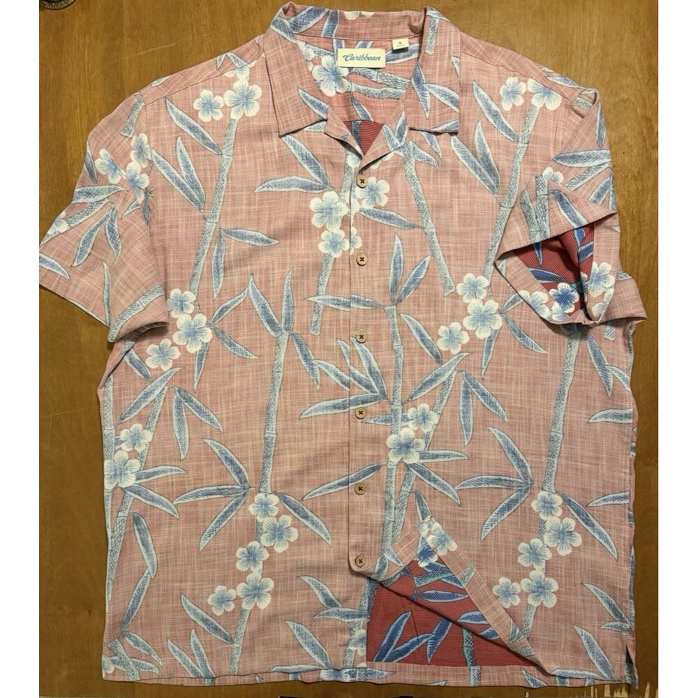 Caribbean Modal/Polyester Reverse-Print Tropical Hawaiian Camp Shirt Size XL